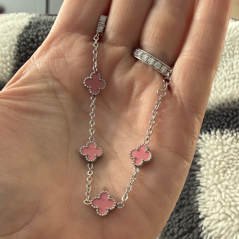 Pink Clover Stainless Steal Bracelet